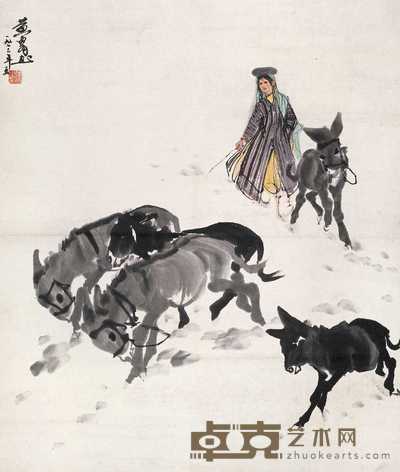 黄胄 1973年作 少女牧驴 立轴 95.5×79.5cm